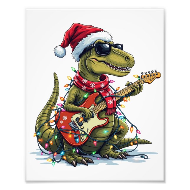 Dinosaur Guitar Player Xmas Photo Print (Front)