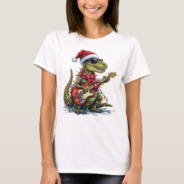 Dinosaur Guitar Player Xmas T-Shirt (Front)