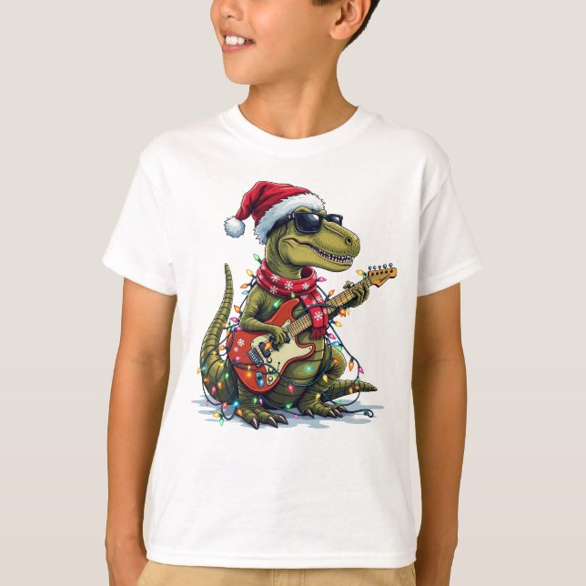 Dinosaur Guitar Player Xmas T-Shirt (Front)