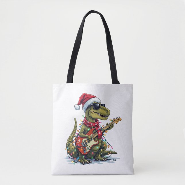 Dinosaur Guitar Player Xmas Tote Bag (Front)