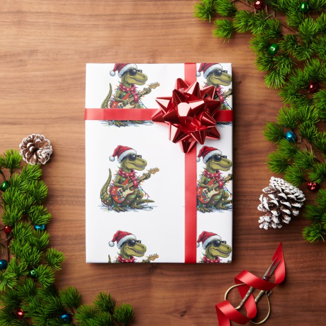 Dinosaur Guitar Player Xmas Wrapping Paper (Holiday Gift)