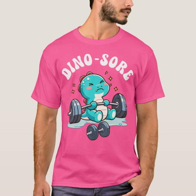 Dinosaur Gym Fitness Lifting Workout Weights Cute  T-Shirt (Front)