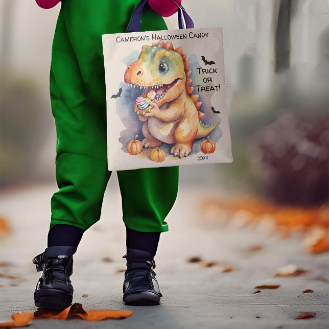 Dinosaur Halloween Candy Trick or Treat Tote Bag (Creator Uploaded)