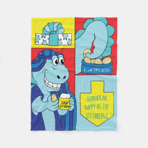 Dinosaur Hanukkah Fleece Blanket