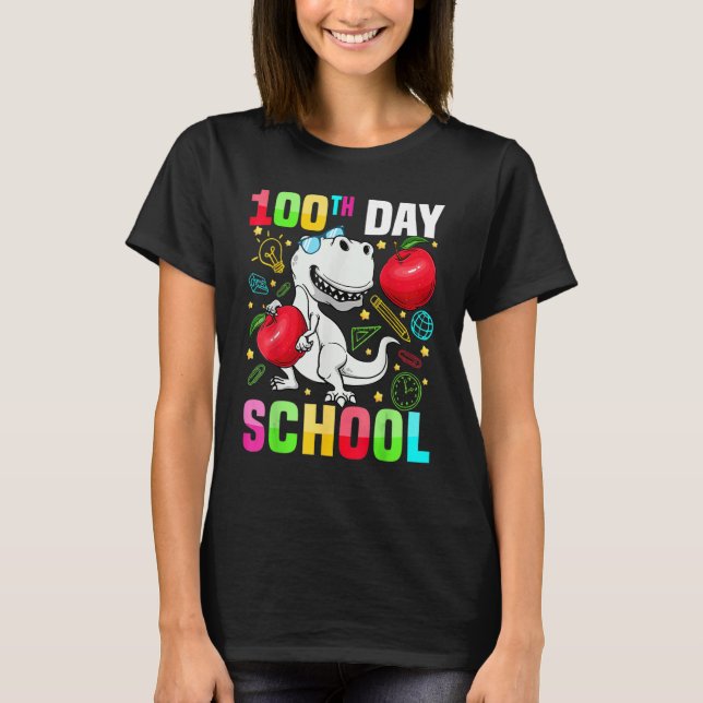 Dinosaur Happy 100th Day of School Dino Kids 100 D T-Shirt (Front)