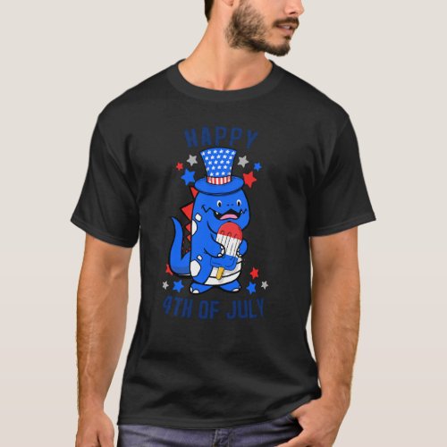 Dinosaur Happy 4th Of July Boys Toddlers American  T_Shirt