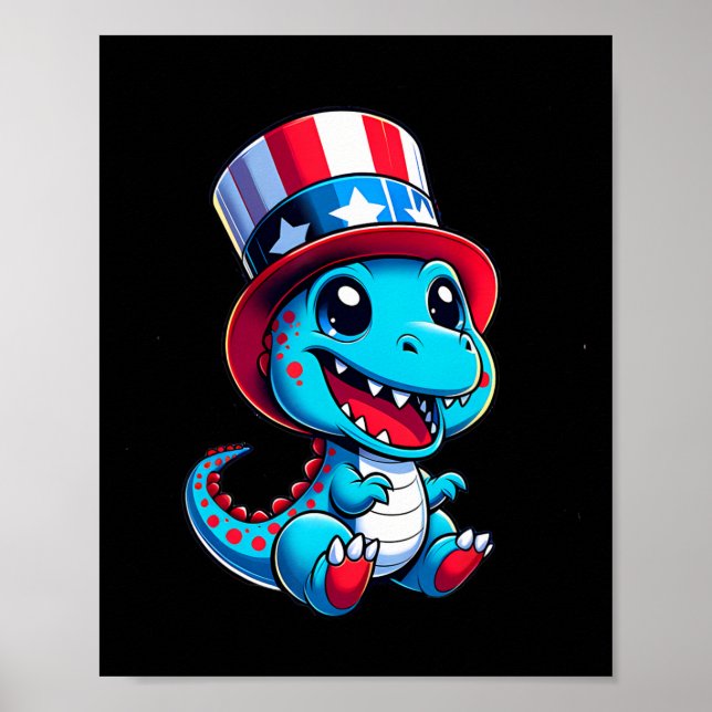 Dinosaur Happy 4th Of July Independence Day Men Wo Poster (Front)