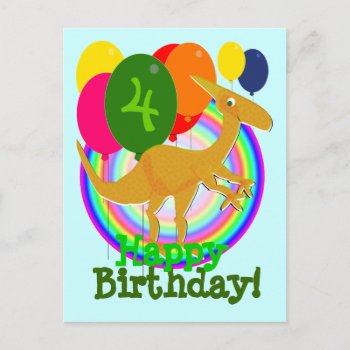 Dinosaur Happy Birthday Balloons 4 Postcard by dinoshop at Zazzle