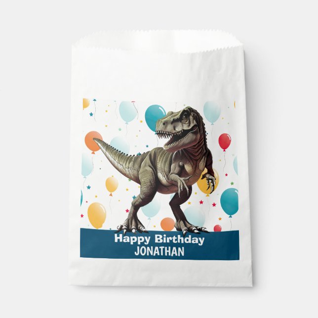 Dinosaur  Happy Birthday Blue  Favor Bag (Front)