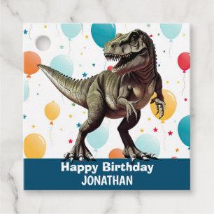Dinosaur Happy Birthday Blue Favor Tags