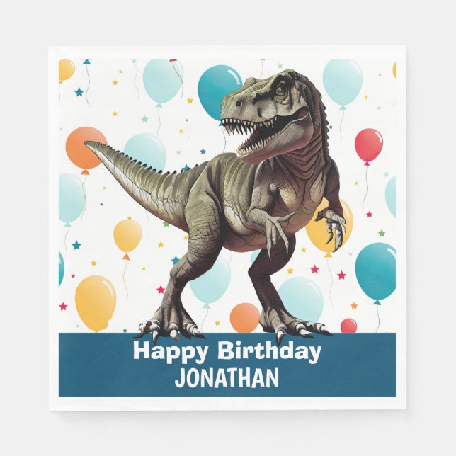Dinosaur  Happy Birthday Blue  Napkins (Front)