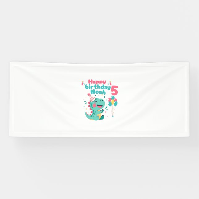 Dinosaur Happy Birthday Boy Banner Editable (Horizontal)