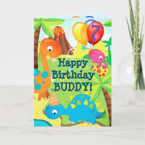 Dinosaur Happy Birthday Card Personalize Name Age