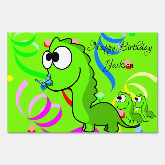 Dinosaur Happy Birthday Green Yard Sign (Front)
