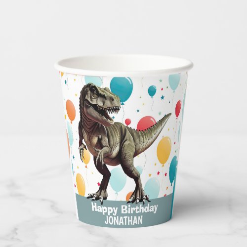 Dinosaur  Happy Birthday Grey Paper Cups