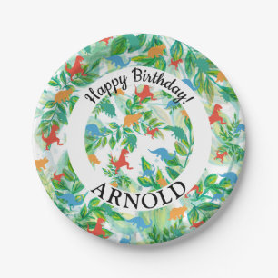 Dinosaur Happy birthday Jurassic Jungle Paper Plat Plates