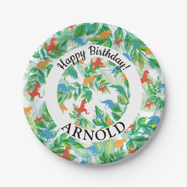 Dinosaur Happy birthday Jurassic Jungle Paper Plat Plates (Front)