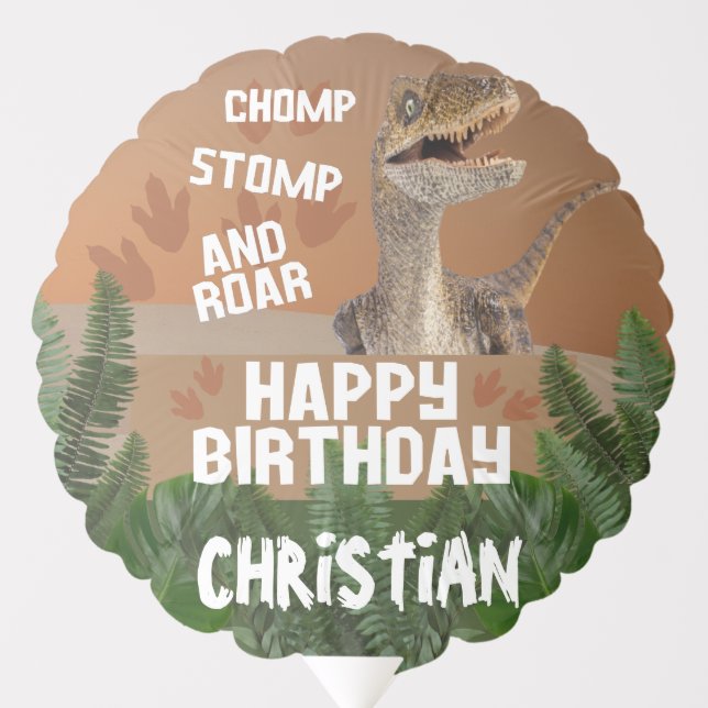 Dinosaur Happy Birthday - Name and Age Boy Balloon (Front)