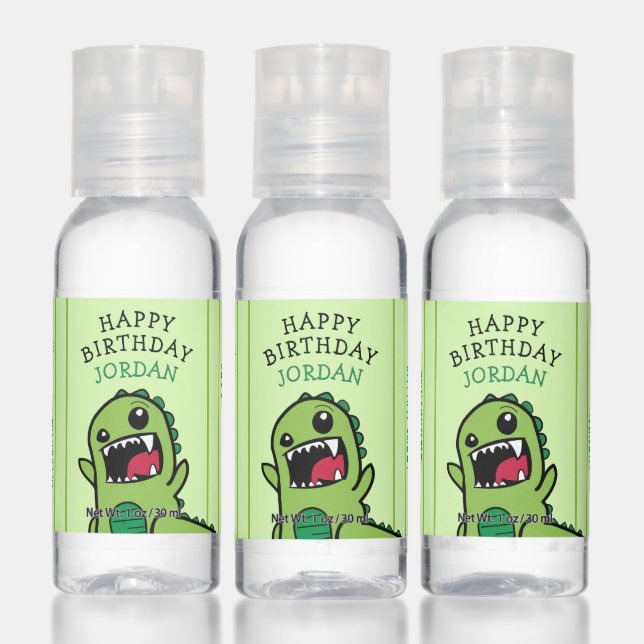 Dinosaur Happy Birthday Name Green Party Favor Hand Sanitizer (Set)