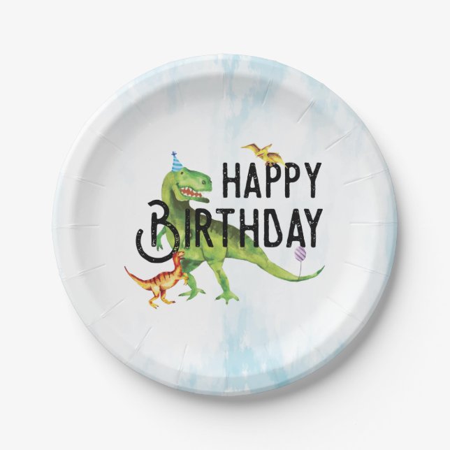 Dinosaur Happy Birthday Paper Plates (Front)