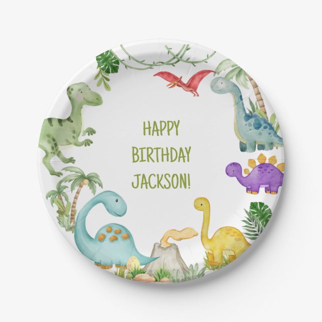 Dinosaur Happy Birthday Party  Paper Plates (Front)