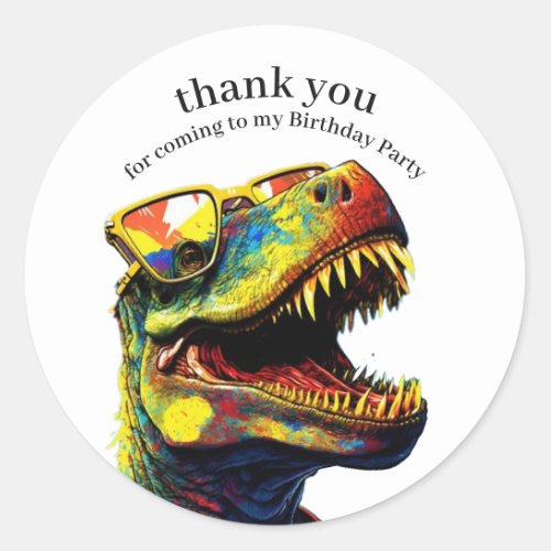 Dinosaur Happy Birthday Thank You  White Classic Round Sticker