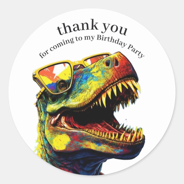 Dinosaur Happy Birthday Thank You  White Classic Round Sticker (Front)