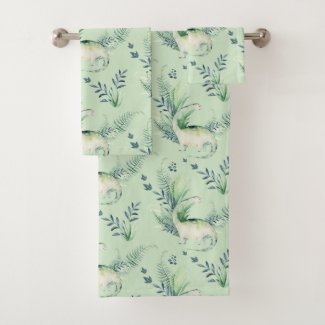 Dinosaur Happy Days Sage Bath Towels