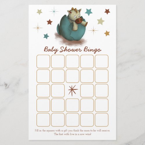 Dinosaur Hatching Neutral Baby Shower Bingo Card
