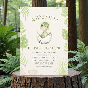 Dinosaur Hatching Soon Baby Boy Shower Invitation