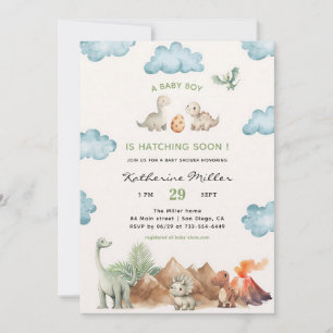 Dinosaur Hatching Soon Baby Boy Shower Invitation