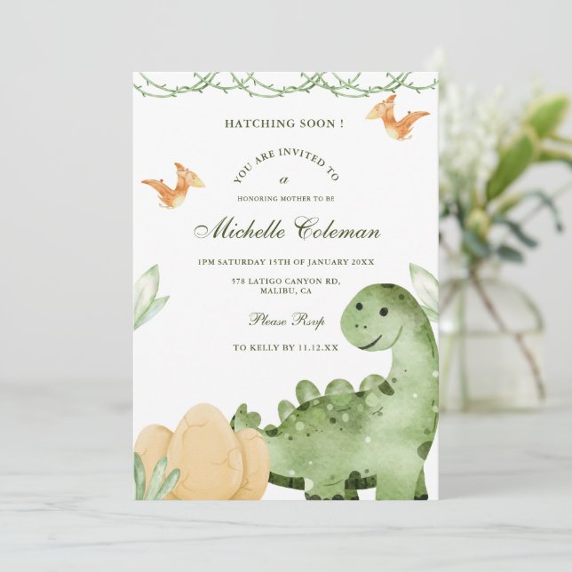 Dinosaur Hatching Soon Baby Shower Invitation (Standing Front)