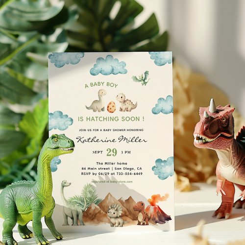Dinosaur Hatching Soon Baby Shower Invitation