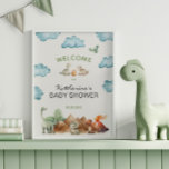 Dinosaur Hatching Soon Baby Shower Welcome Poster<br><div class="desc">Dinosaur themed baby shower welcome sign.</div>