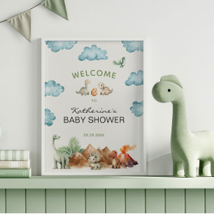 Dinosaur Hatching Soon Baby Shower Welcome Poster