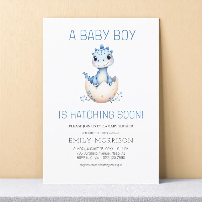 Dinosaur Hatching Soon Blue Boy Baby Shower Invitation (Creator Uploaded)