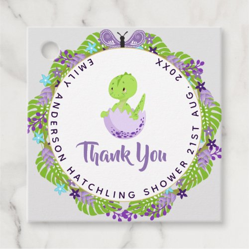 Dinosaur Hatchling Baby Shower Purple Blue Thanks Favor Tags