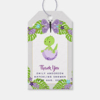 Dinosaur Hatchling Baby Shower Purple Blue Thanks Gift Tags
