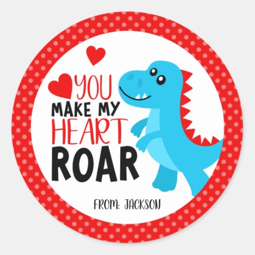 Dinosaur Heart Roar Kids Valentines Day Classic Round Sticker