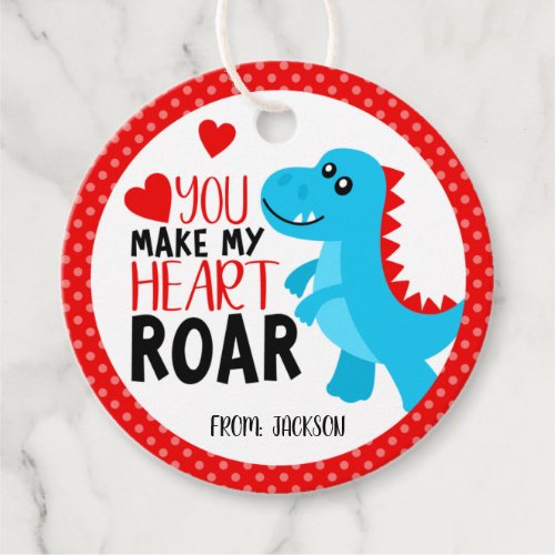 Dinosaur Heart Roar Kids Valentines Day Favor Tags