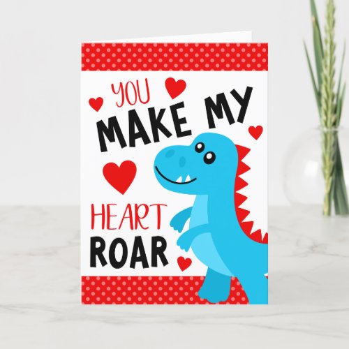 Dinosaur Heart Roar Kids Valentines Day Holiday Card