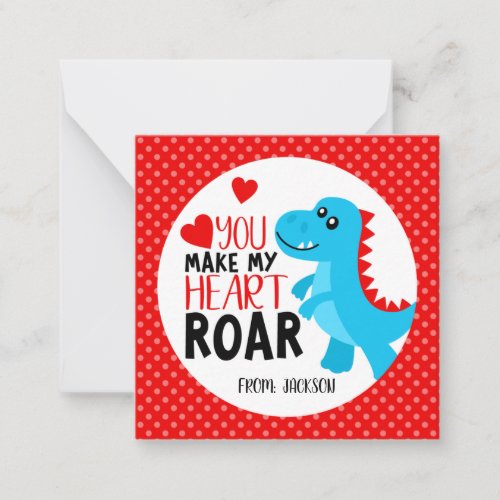Dinosaur Heart Roar Kids Valentines Day Note Card