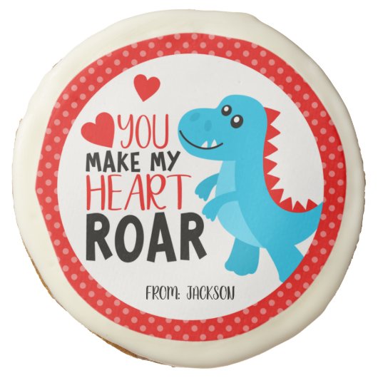 Dinosaur Heart Roar Kids Valentine's Day Sugar Cookie (Front)