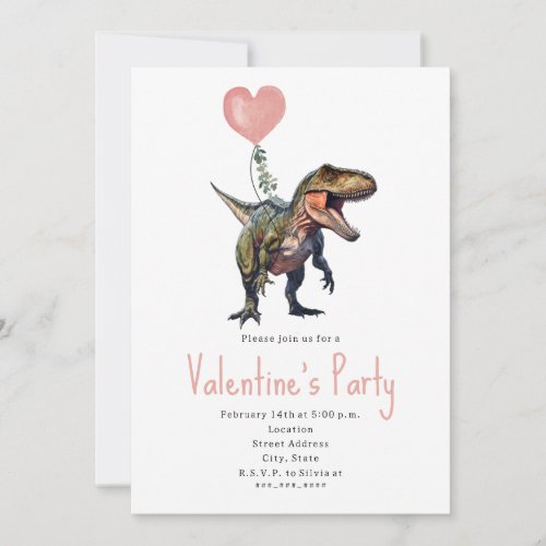 Dinosaur Heart Valentines Party Invitation
