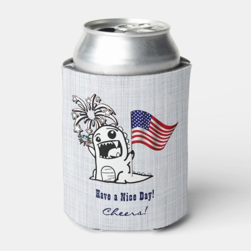 Dinosaur Holding A Flag July 4th Custom  Can Cooler