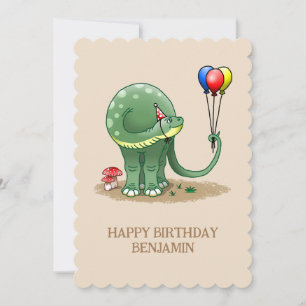 Dinosaur holding Balloons Birthday Card