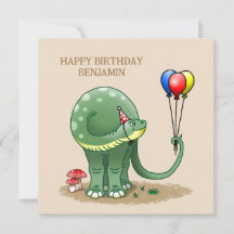 Dinosaur holding Balloons Birthday