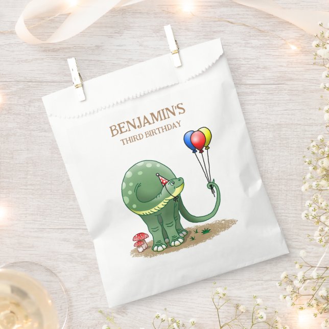 Dinosaur holding Balloons Birthday Favor Bag (Clipped)