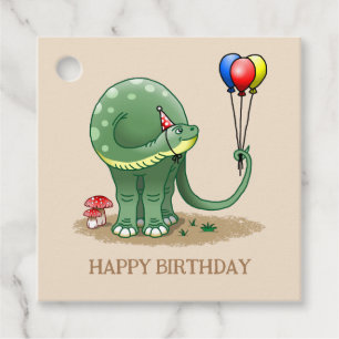Dinosaur holding Balloons Birthday Favor Tags
