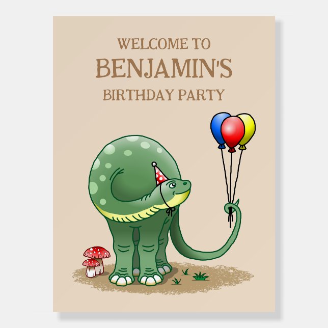 Dinosaur holding Balloons Birthday Foam Board (Front)